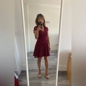 Express Short Sleeve Fit and Flare Lace Dress